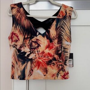 Guess Floral Print Crop Top - Black and Orange